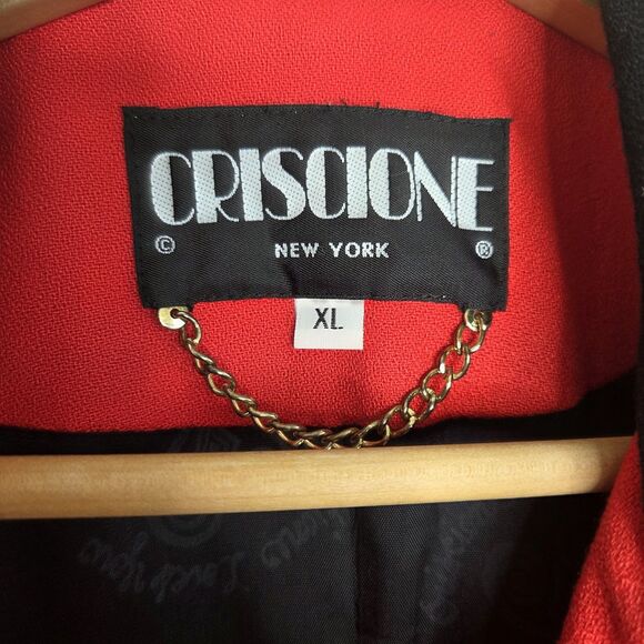 CRISCIONE Vintage 80's Red And Black Blazer Jacket Velvet Appliqué Size XL - Picture 6 of 15